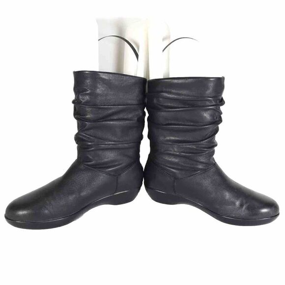 Dansko Women's Devin US8-8,5 EU 39 Solid Black Leather Pull On Slouch Boots - Picture 5 of 12